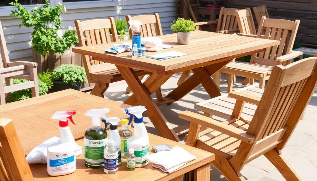 Onderhoud van houten tuintafel en verschillende soorten tuinstoelen, met reinigingsproducten en beschermingsmiddelen, tuinstoelen bij houten tafel onderhoud Onderhoud van houten tuintafel en verschillende soorten tuinstoelen, met reinigingsproducten en beschermingsmiddelen, tuinstoelen bij houten tafel onderhoud