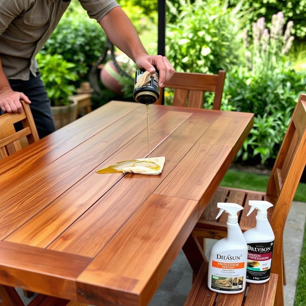 Onderhoud van houten tuintafel voor buiten in een Nederlandse tuin Onderhoud van houten tuintafel voor buiten in een Nederlandse tuin