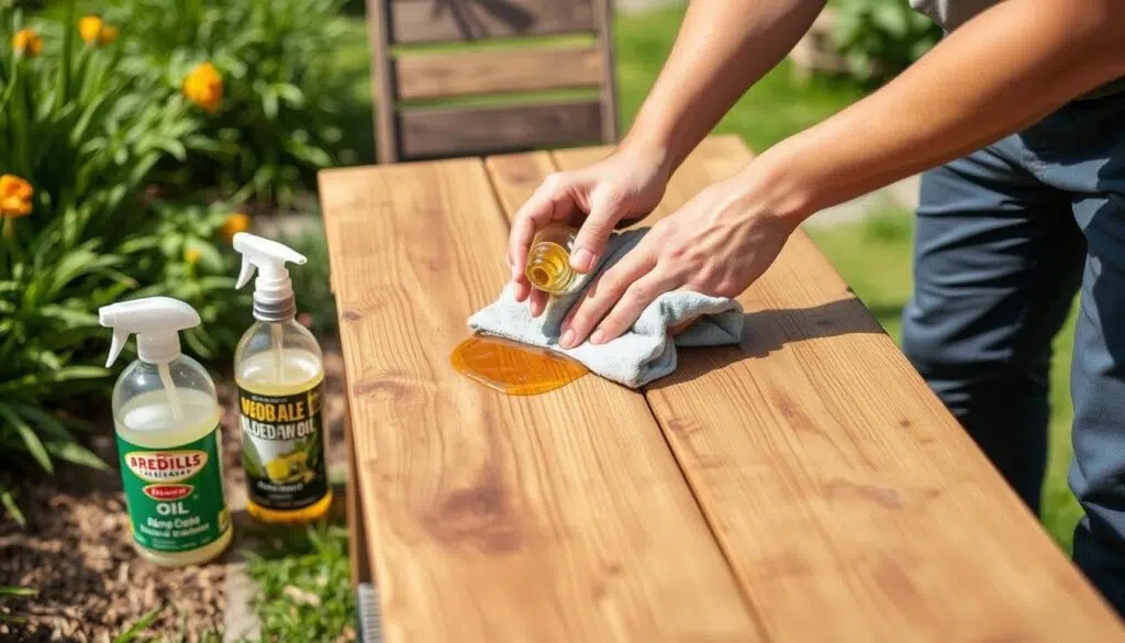 Onderhoud van teak tuinmeubelen met olie Onderhoud van teak tuinmeubelen met olie