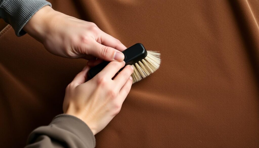 Onderhoud van velvet stof met speciale borstel Onderhoud van velvet stof met speciale borstel