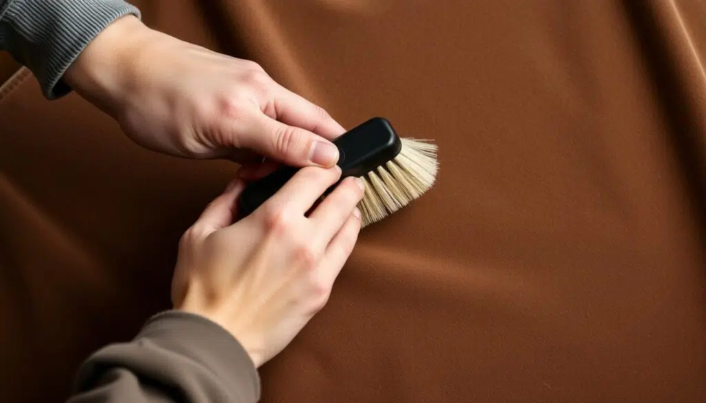 Onderhoud van velvet stof met speciale borstel Onderhoud van velvet stof met speciale borstel