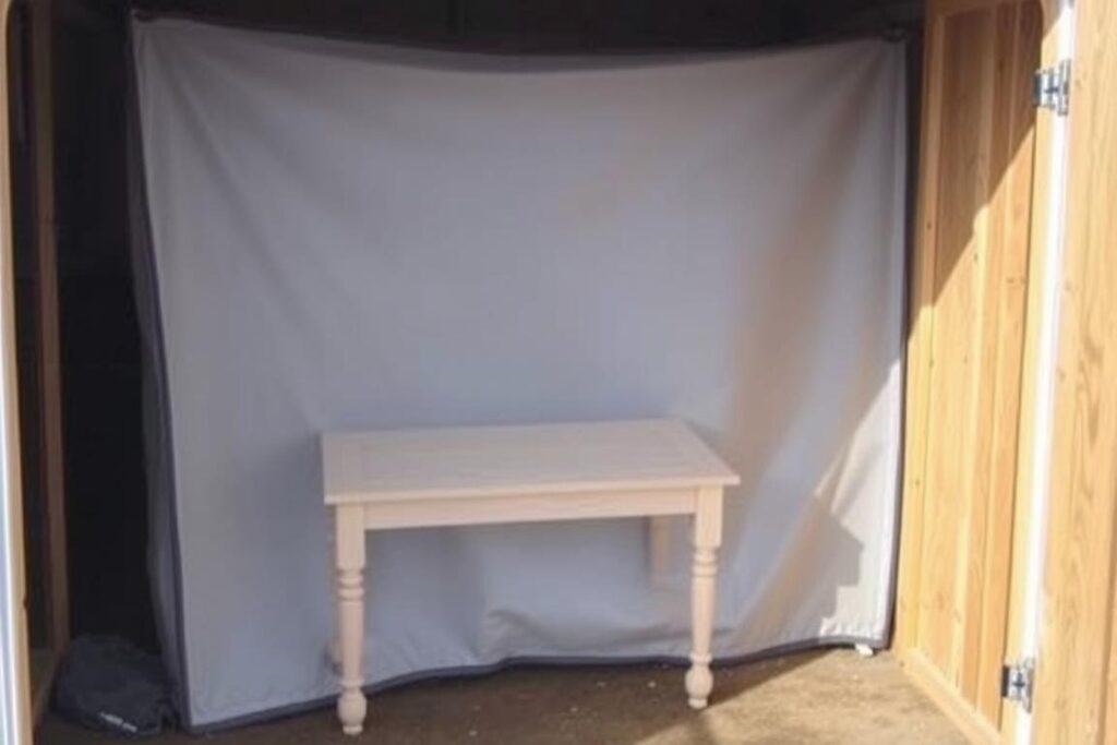 Opslag van tafel in schuur voor de winter