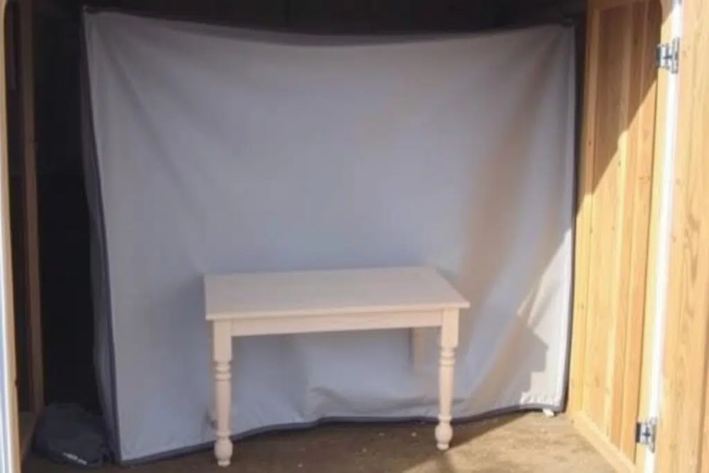 Opslag van tafel in schuur voor de winter Opslag van tafel in schuur voor de winter