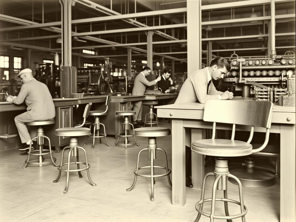 Originele industriële stoelen uit een oude fabriek uit de vroege 20e eeuw Originele industriële stoelen uit een oude fabriek uit de vroege 20e eeuw