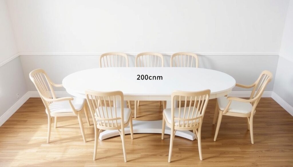 Ovale eettafel van 200 cm lengte met stoelen eromheen Ovale eettafel van 200 cm lengte met stoelen eromheen