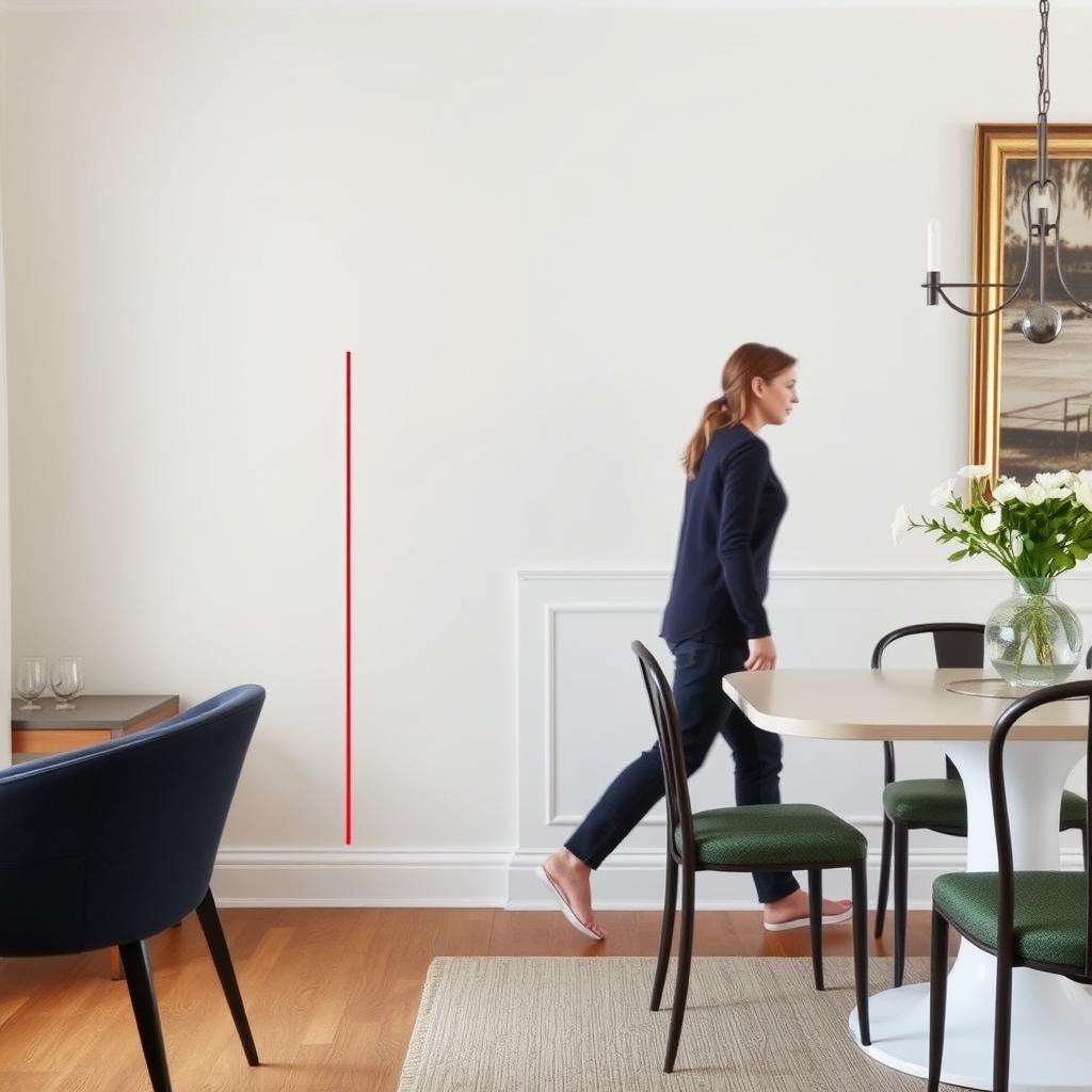 Persoon die comfortabel achter stoel langs loopt Persoon die comfortabel achter stoel langs loopt