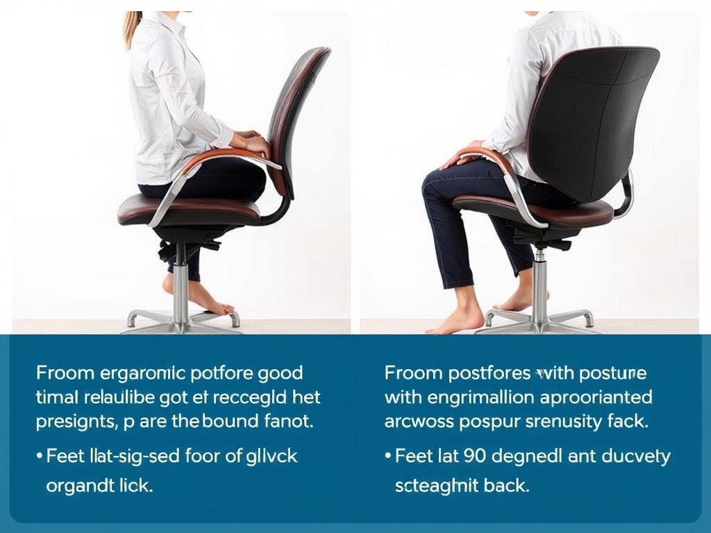 Persoon die comfortabel zit op een stoel met hoge zithoogte, met correcte ergonomische houding Persoon die comfortabel zit op een stoel met hoge zithoogte, met correcte ergonomische houding