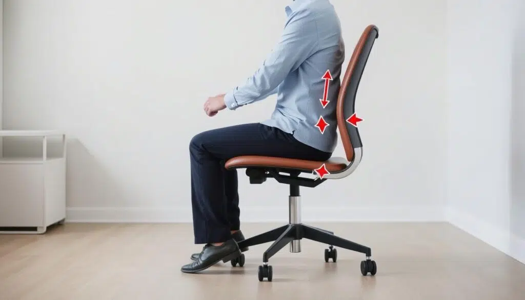 Persoon zit in ergonomisch correcte houding op een stoel met de juiste hoogte