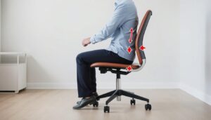 Man zit in een ergonomisch correcte houding op een bureaustoel met verstelbare functies.