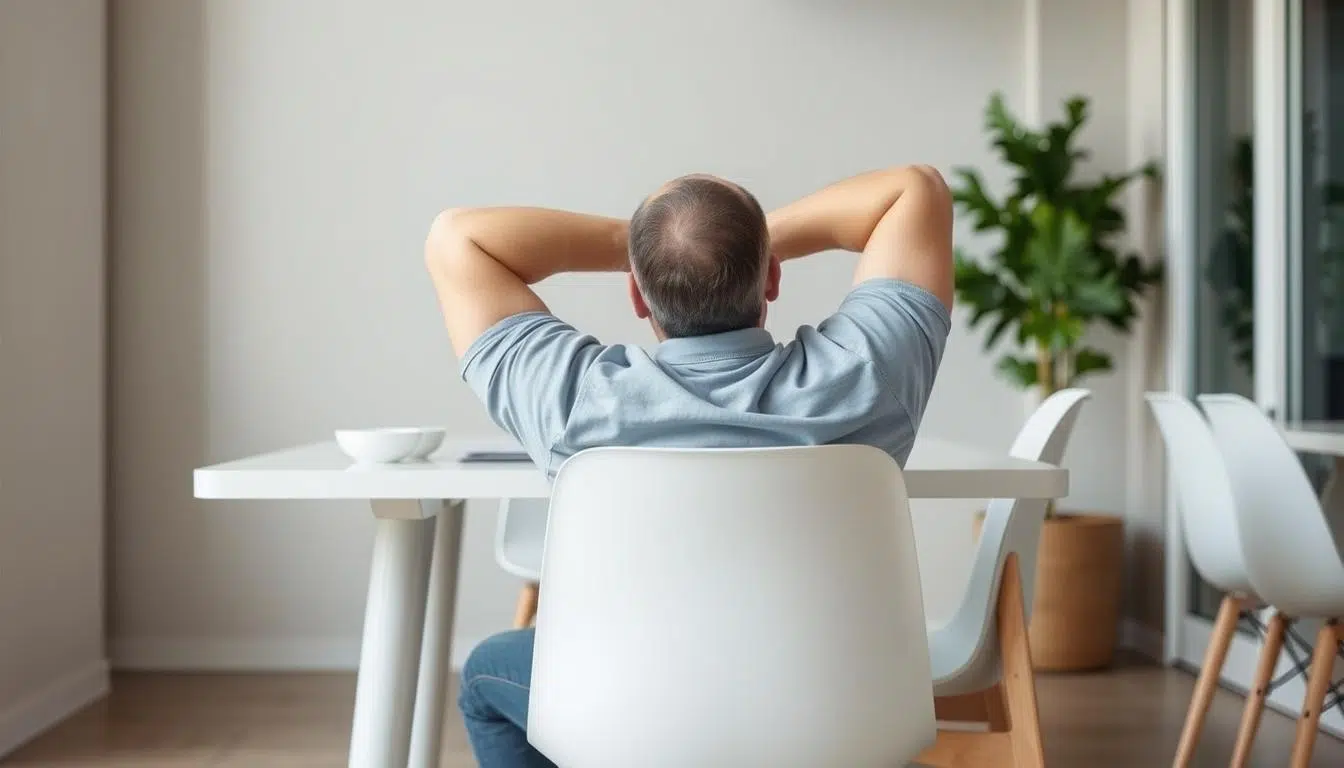Persoon zit oncomfortabel op een te lage eetkamerstoel aan tafel
