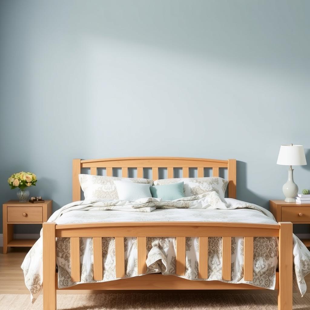 Poederblauw en bruin in een slaapkamer Poederblauw en bruin in een slaapkamer