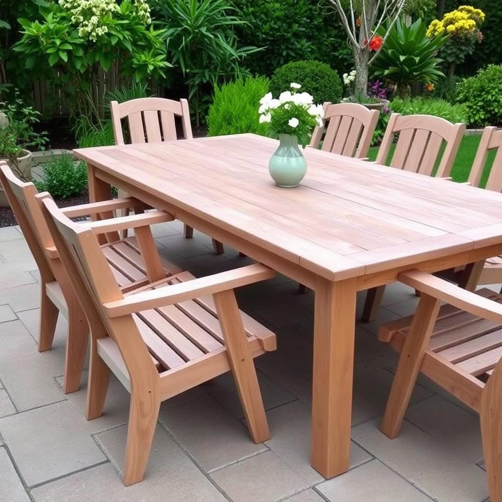 Polywood eettafel in tuinsetting met stoelen