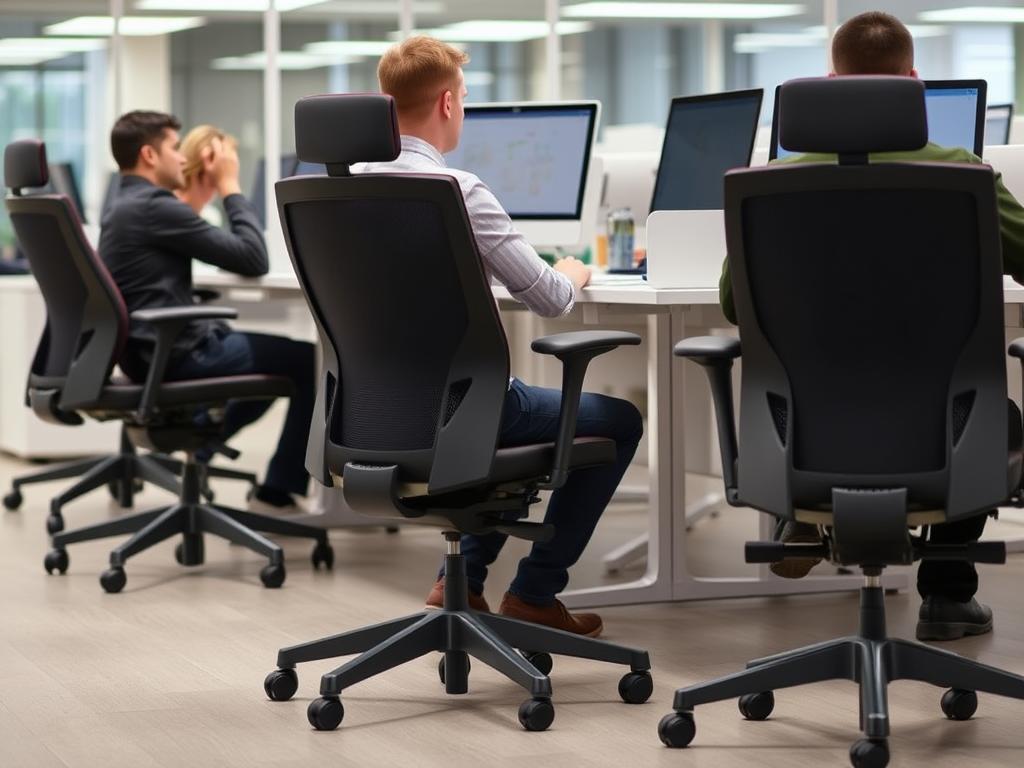 Professionele kantooromgeving met ergonomische stoelen met wieltjes