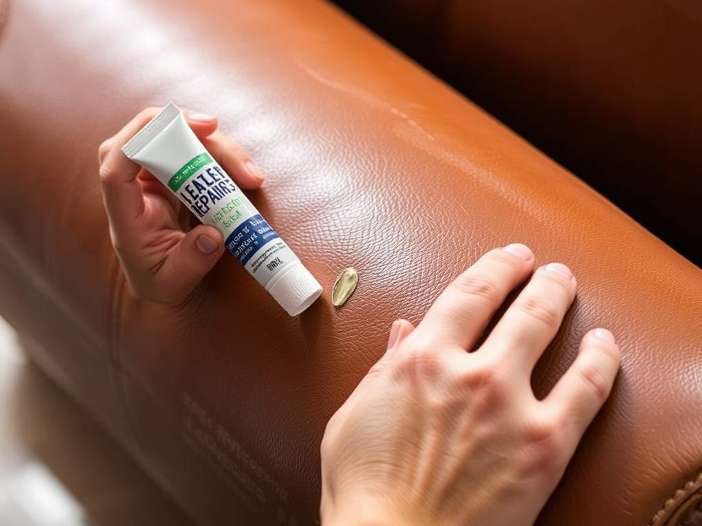 Reparatie van krassen op leren bank met een leerreparatieset Reparatie van krassen op leren bank met een leerreparatieset
