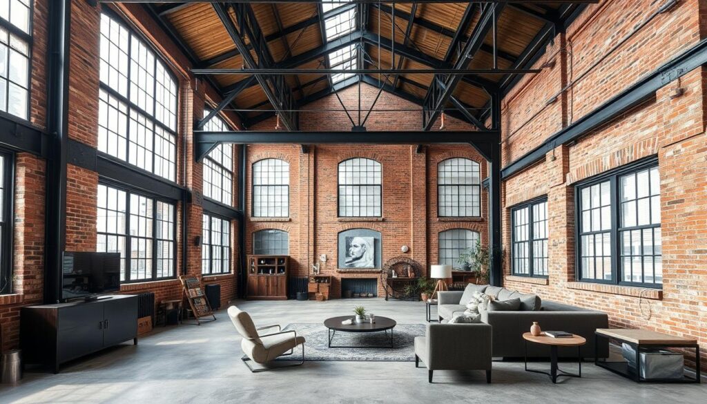 Ruime industriële loft met originele fabriekselementen en moderne toevoegingen Ruime industriële loft met originele fabriekselementen en moderne toevoegingen