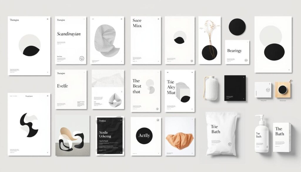 Scandinavisch grafisch ontwerp met minimalistische vormen en beperkt kleurgebruik Scandinavisch grafisch ontwerp met minimalistische vormen en beperkt kleurgebruik