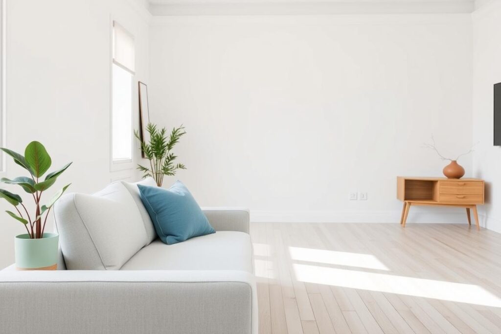 Scandinavisch interieur met blauwe en groene accentkleuren Scandinavisch interieur met blauwe en groene accentkleuren