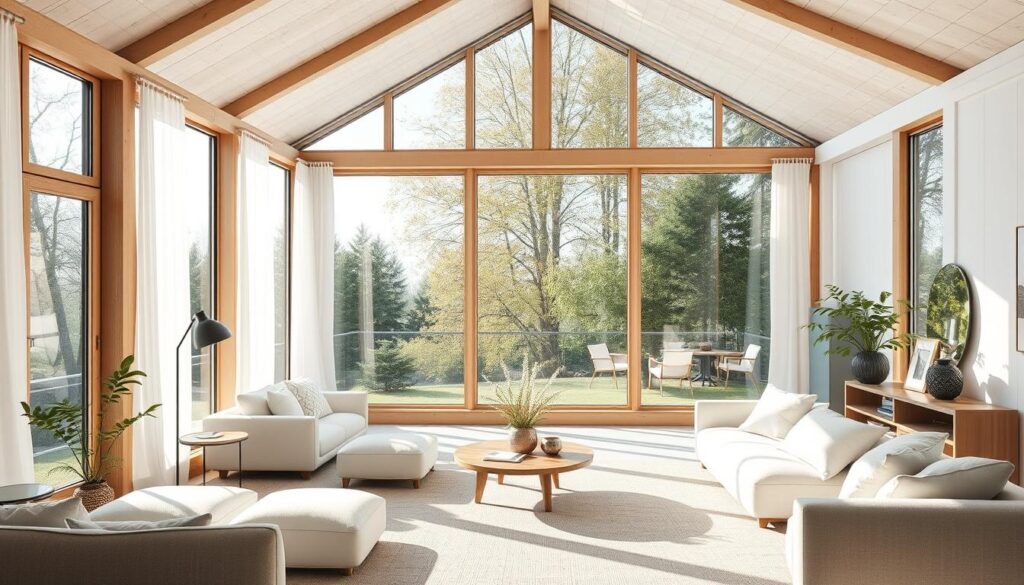 Scandinavisch interieur met grote ramen en veel natuurlijk licht Scandinavisch interieur met grote ramen en veel natuurlijk licht