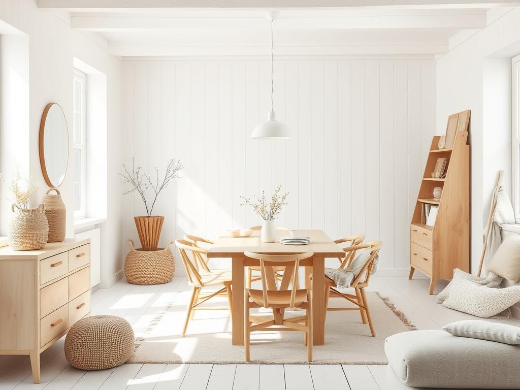 Scandinavisch wit in combinatie met houten meubels en natuurlijke materialen Scandinavisch wit in combinatie met houten meubels en natuurlijke materialen