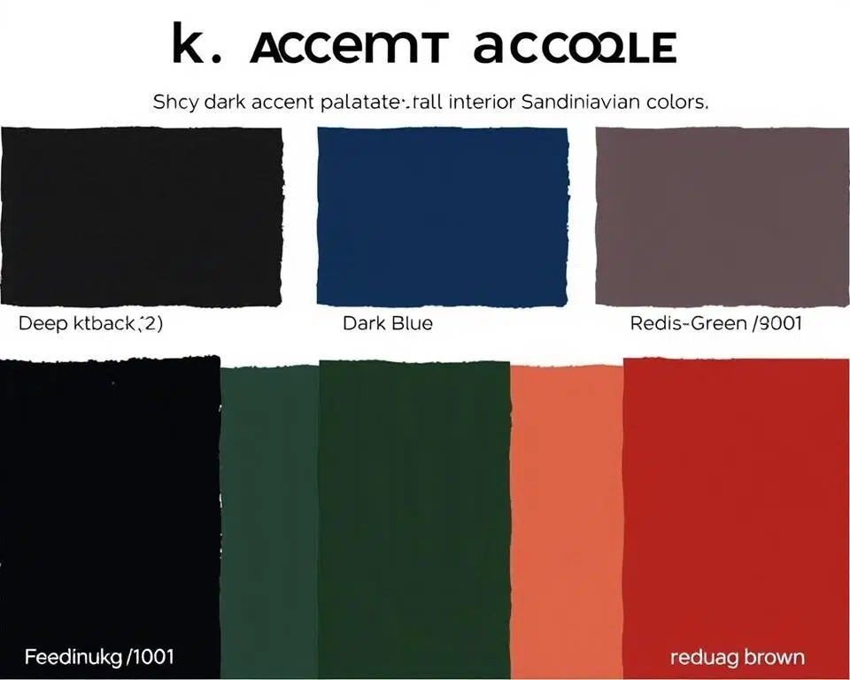 Scandinavische donkere accenten: diepzwart, donkerblauw, donkergroen en roodbruin