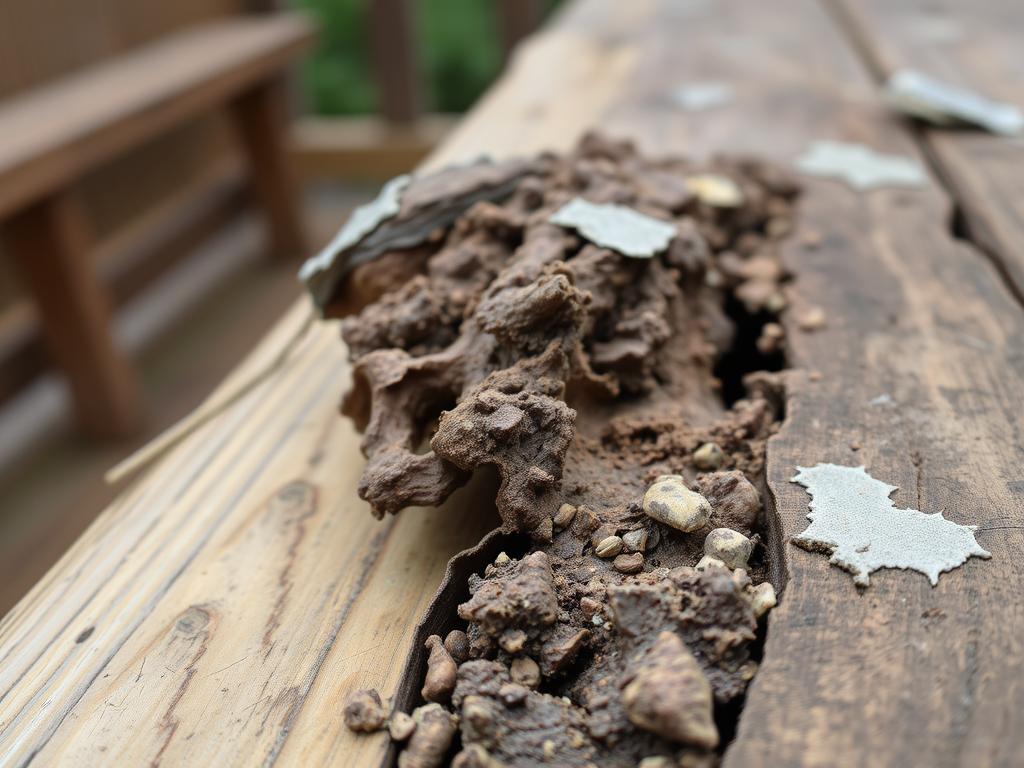 Schimmel op houten tafel buiten rotten door vocht Schimmel op houten tafel buiten rotten door vocht