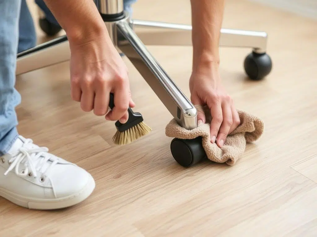 Schoonmaken van stoelwieltjes op laminaat Schoonmaken van stoelwieltjes op laminaat