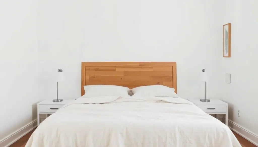 Serene Scandinavische slaapkamer met linnen beddengoed