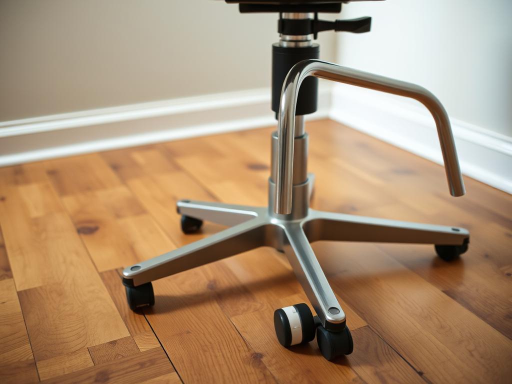 Stabiele stoel zonder wielen op een houten vloer Stabiele stoel zonder wielen op een houten vloer