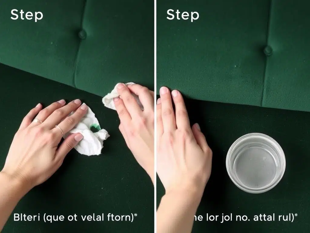 Stapsgewijze behandeling van een vlek op velvet stof Stapsgewijze behandeling van een vlek op velvet stof