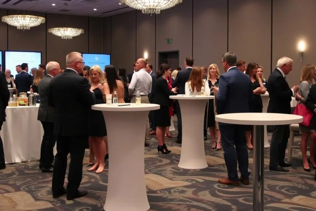 Statafels bij een evenement met staande gasten Statafels bij een evenement met staande gasten