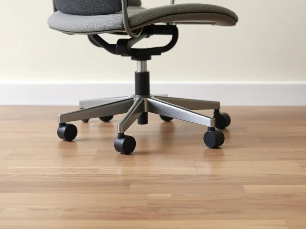 Stoel met wieltjes op een hellende vloer die licht wegrolt Stoel met wieltjes op een hellende vloer die licht wegrolt