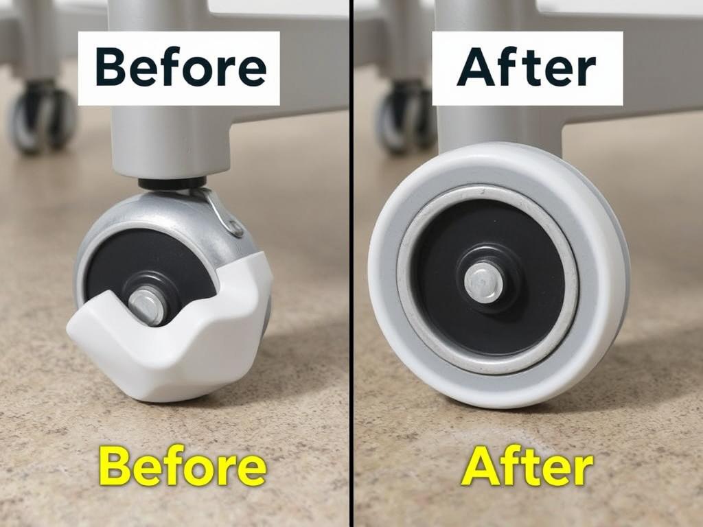 Stoelwieltjes met beschermende covers voor gebruik op PVC vloeren Stoelwieltjes met beschermende covers voor gebruik op PVC vloeren