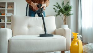 Stoffen stoel schoonmaken met stofzuiger