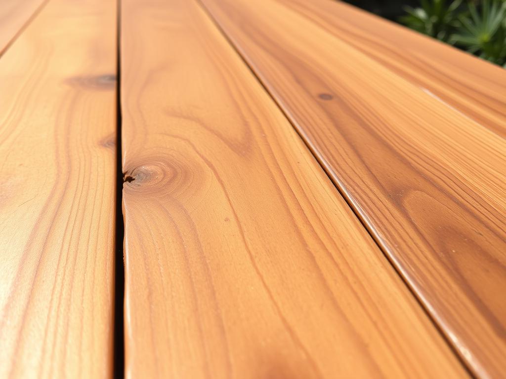 Teakhouten buitentafel in zonnige tuin setting Teakhouten buitentafel in zonnige tuin setting