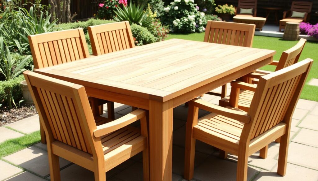 Teakhouten tuintafel die het hele jaar in de tuin kan blijven