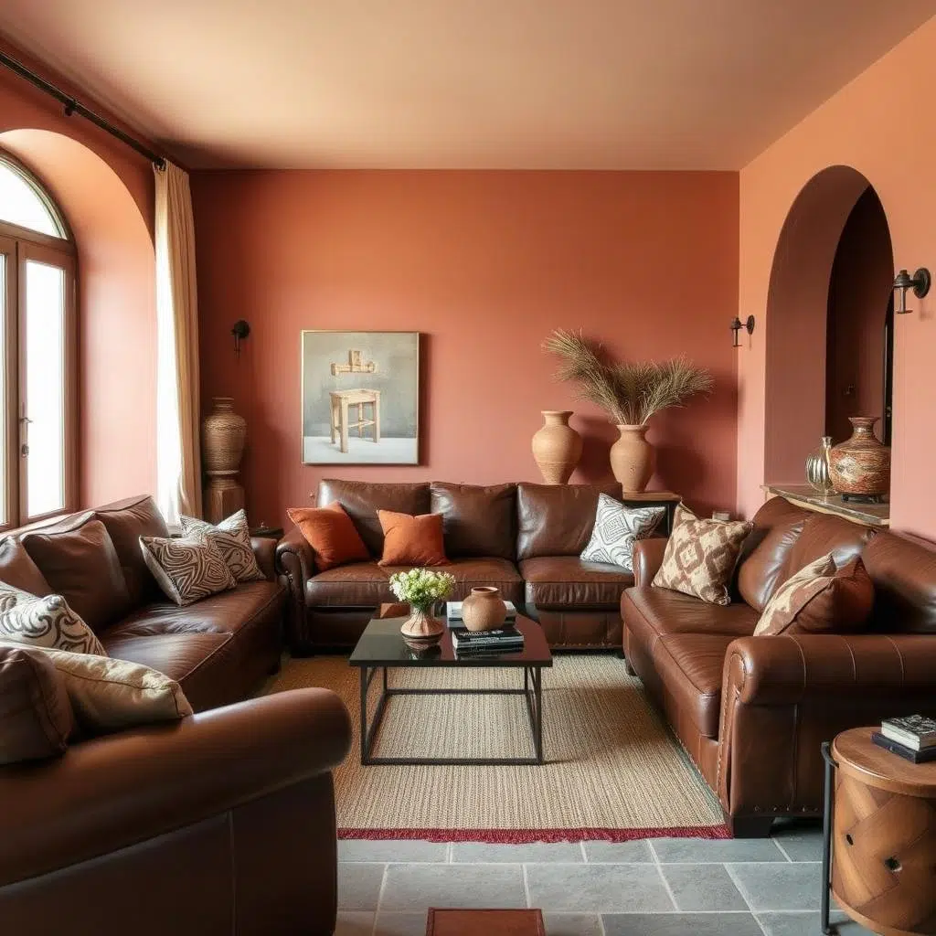 Terracotta en bruin kleurencombinatie in een woonkamer Terracotta en bruin kleurencombinatie in een woonkamer