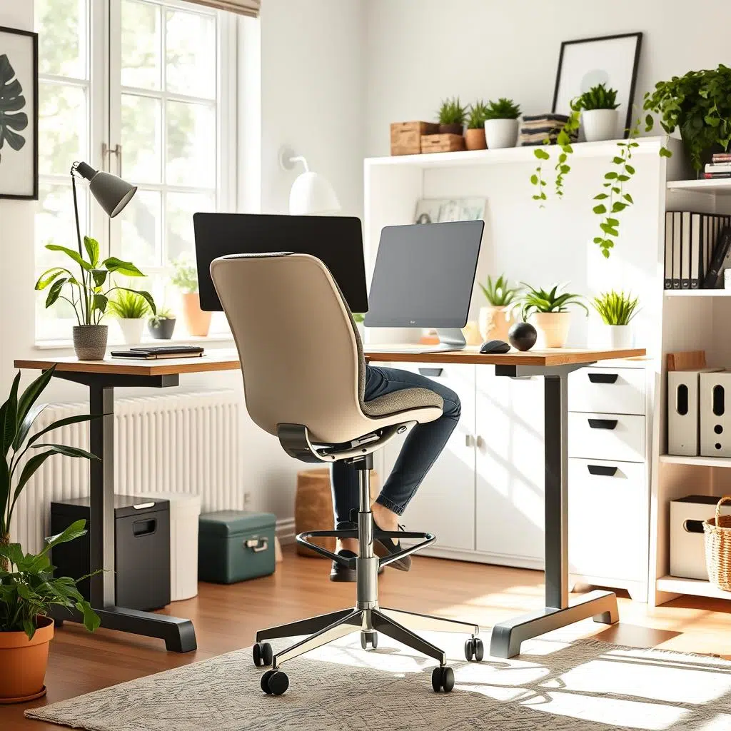 Thuiskantoor met ergonomische stoel Thuiskantoor met ergonomische stoel