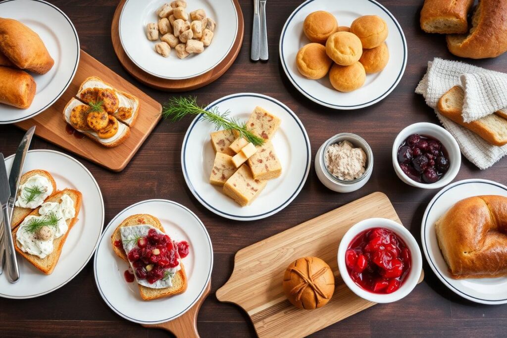 Traditionele Scandinavische gerechten zoals smørrebrød en köttbullar die typisch Scandinavisch zijn Traditionele Scandinavische gerechten zoals smørrebrød en köttbullar die typisch Scandinavisch zijn