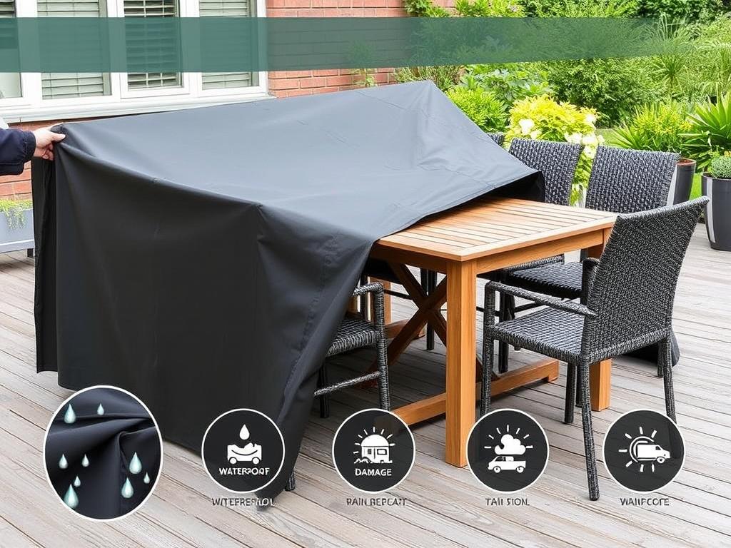 Tuintafel met beschermhoes tegen Nederlands weer Tuintafel met beschermhoes tegen Nederlands weer