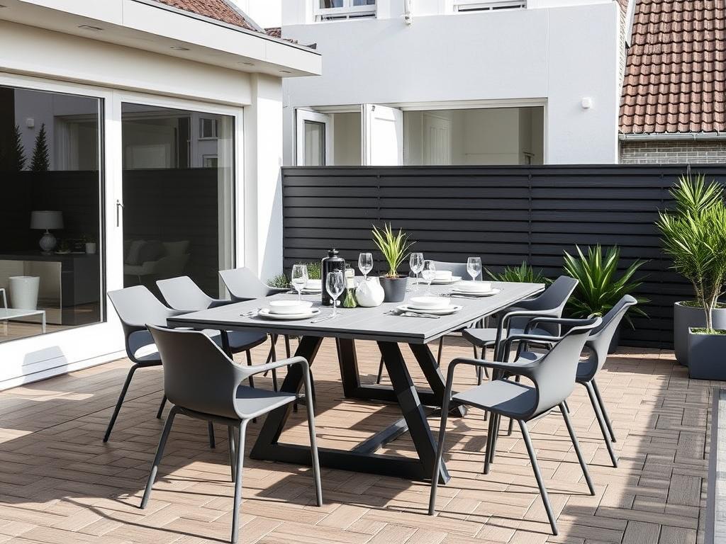 Tuintafel met strakke styling op een Nederlands terras Tuintafel met strakke styling op een Nederlands terras
