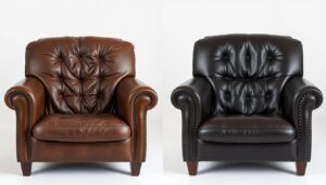 Uitgedroogd leren stoel naast goed onderhouden leren stoel, geschikte olie voor leren stoelen