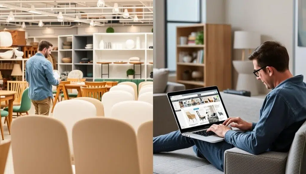 Vergelijking tussen online en fysieke winkels voor het kopen van eetkamerstoelen