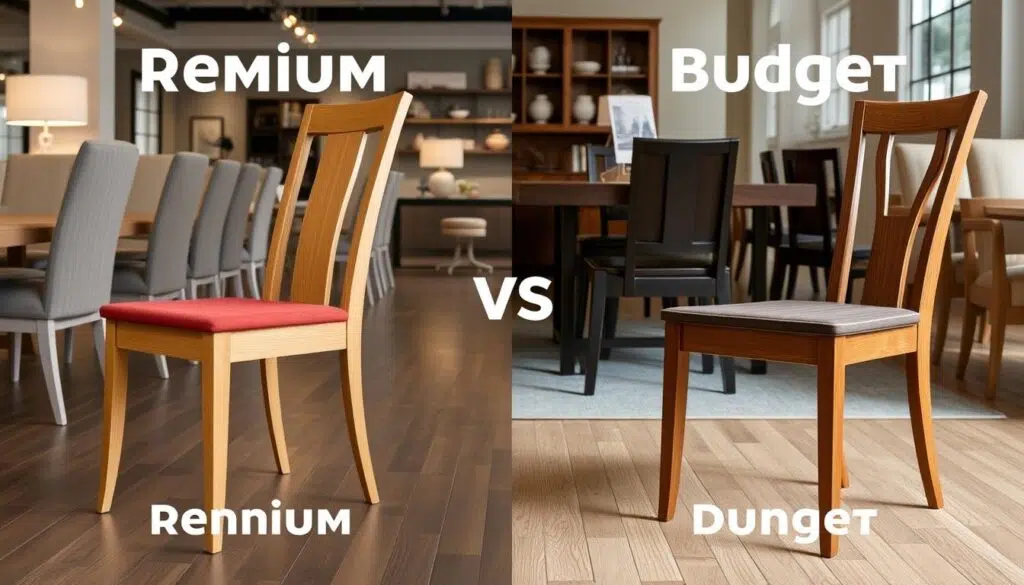 Vergelijking tussen premium en budgetvriendelijke eetkamerstoelen, illustreert kwaliteitsverschillen die bepalen hoe lang eetkamerstoelen meegaan