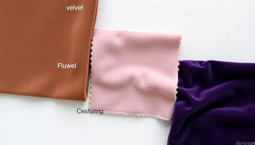 Vergelijking van fluweel vs velvet vs velours stoffen naast elkaar Vergelijking van fluweel vs velvet vs velours stoffen naast elkaar