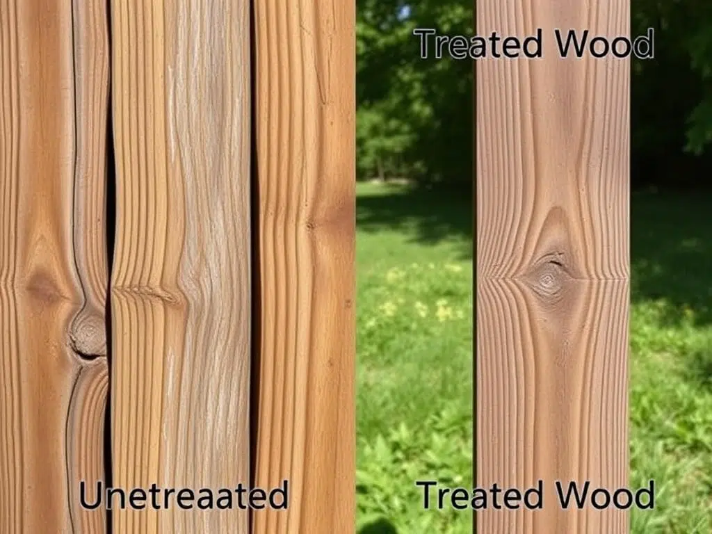 Vergelijking van onbehandeld en behandeld hout buiten Vergelijking van onbehandeld en behandeld hout buiten