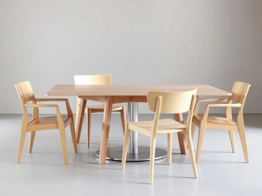 Verschillende eetkamerstoelen van hetzelfde materiaal maar in verschillende vormen Verschillende eetkamerstoelen van hetzelfde materiaal maar in verschillende vormen
