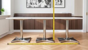 Verschillende eettafelhoogtes met aanduiding van de meest comfortabele eettafelhoogte