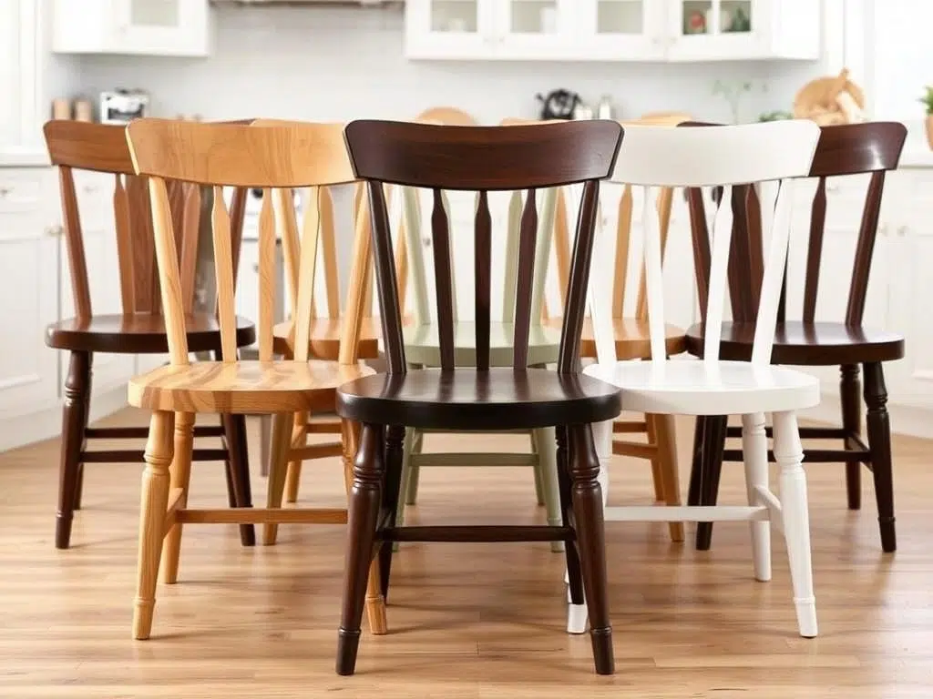 Verschillende houten stoelen in diverse afwerkingen en stijlen Verschillende houten stoelen in diverse afwerkingen en stijlen