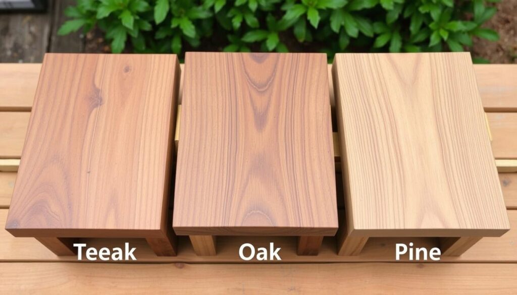 Verschillende houtsoorten voor tuintafels die buiten blijven staan in de winter
