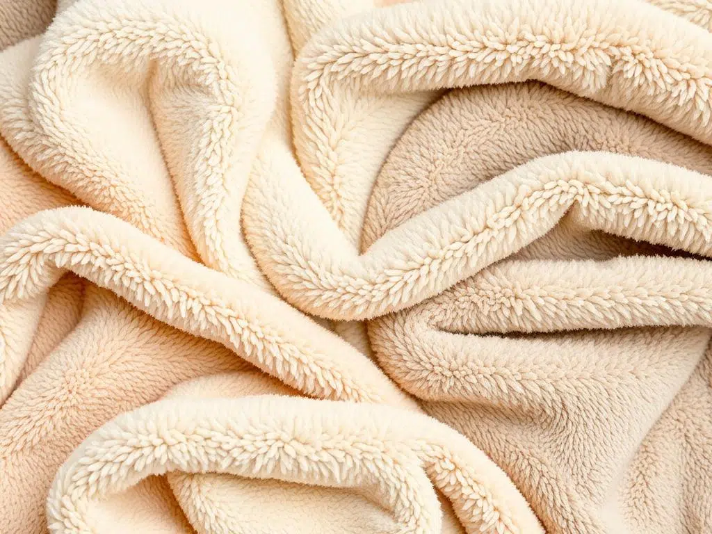 Verschillende kleuren teddy stof naast elkaar uitgestald